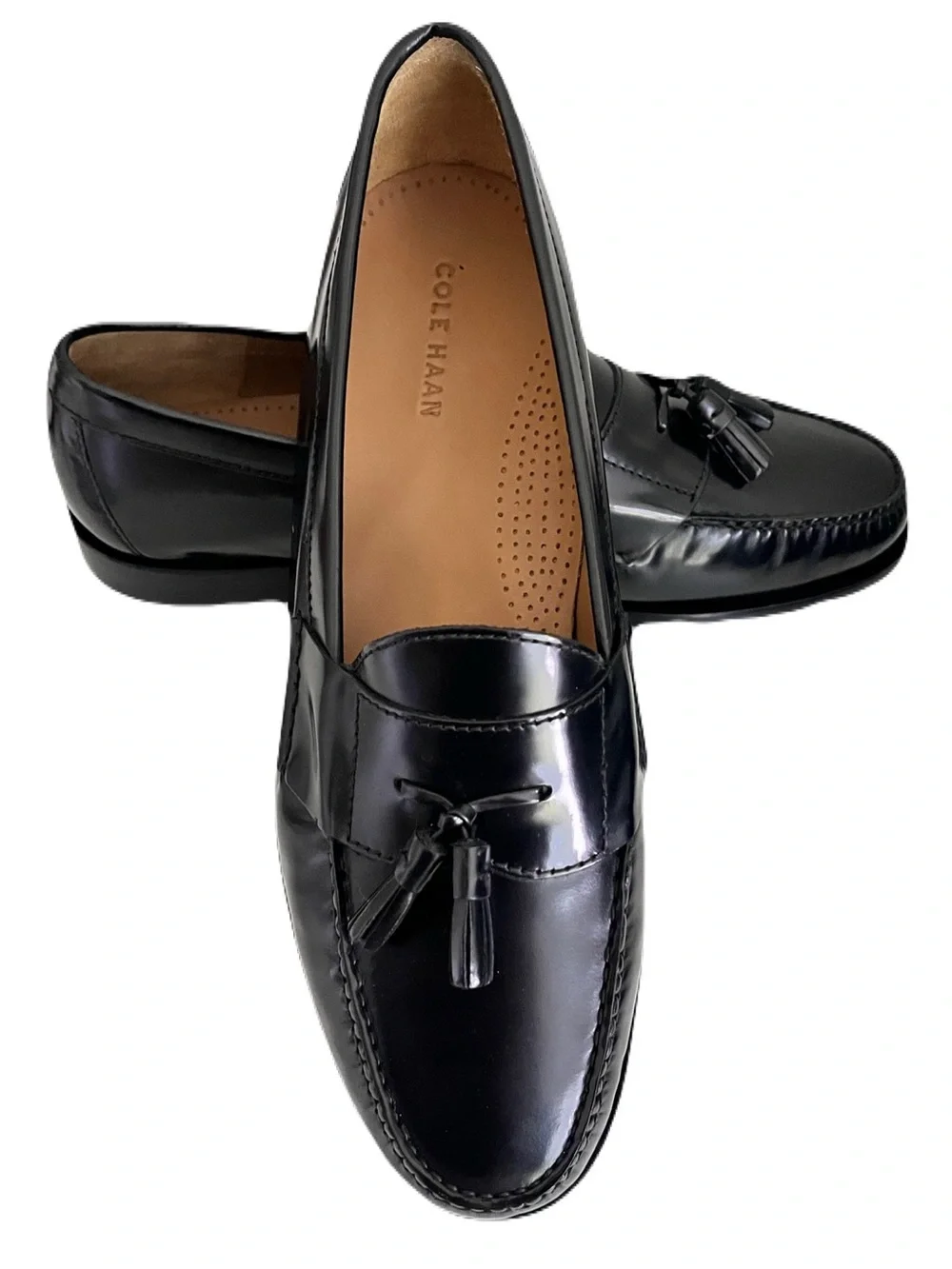 NWOB Cole Haan Black Leather Pinch Tassel Loafers, Size 13E